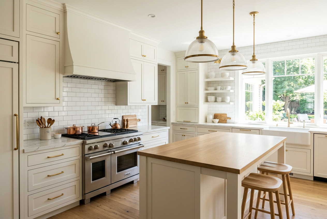 Bright kitchen with a fresh white subway tile backsplash
